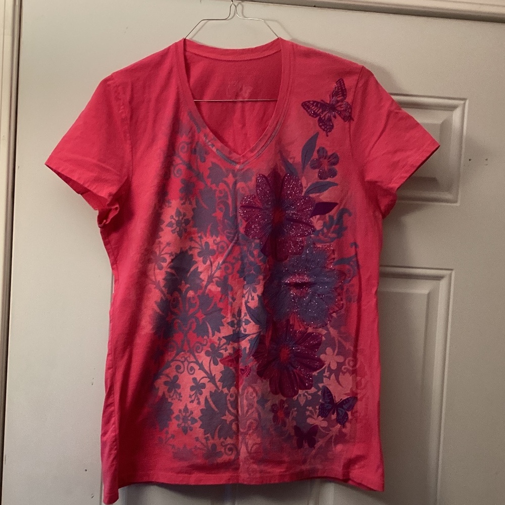 Women’s Hanes JMS Just My Size Flower Sparkly Short Sleeve Tee Shirt 1X - Picture 1 of 6